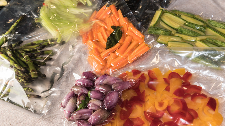 Sous vide vegetables in vacuum sealed bags