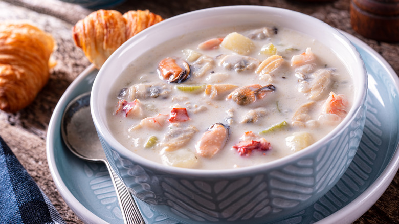 seafood chowder in bowl