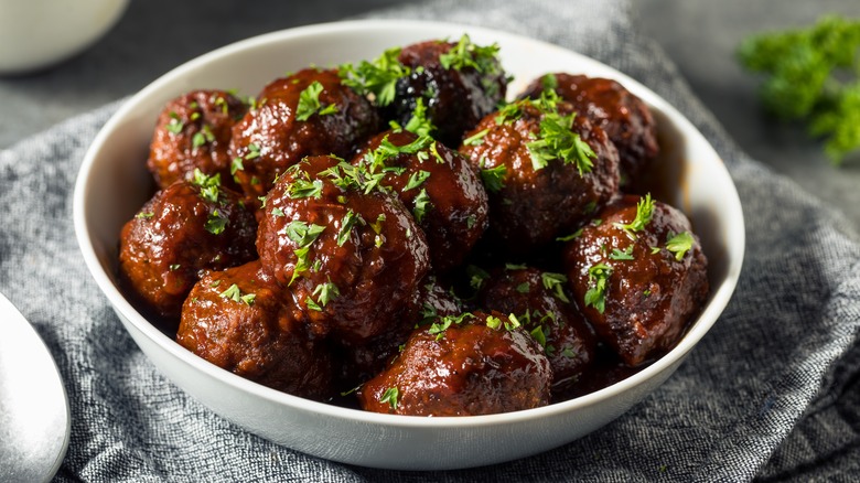 Barbecue meatballs in a bowl