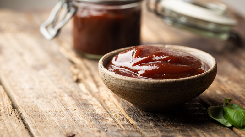 Smoked ketchup in a stone bowl