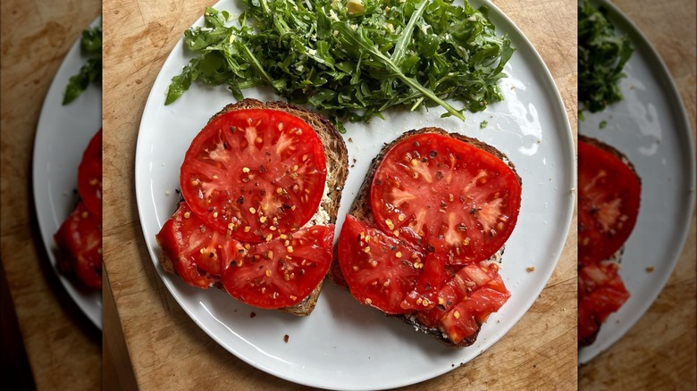 Two slices of tomato toast