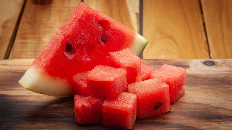 watermelon slice with cubes