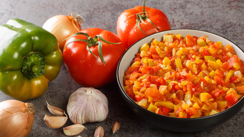 Spanish sofrito made with onion, garlic, pepper, and tomato