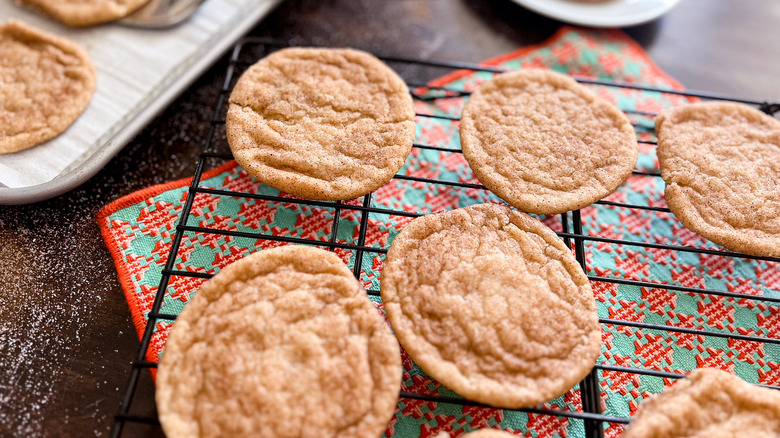 soft and chewy snickerdoodles on tray 