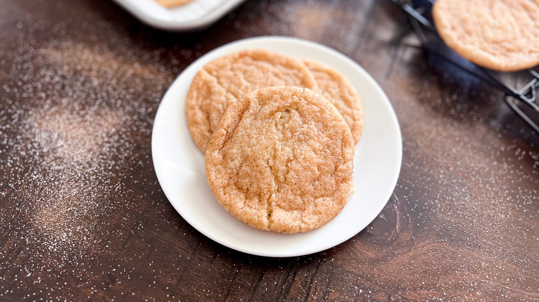 soft and chewy snickerdoodles on plate 