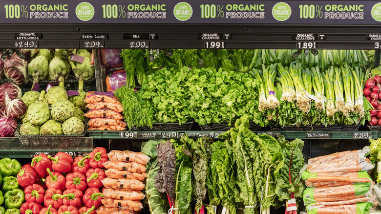 Organic produce section in the supermarket