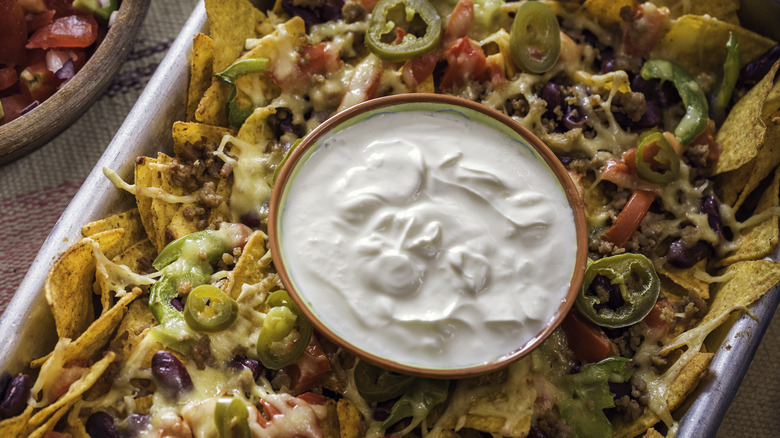 Sour cream with nacho tray