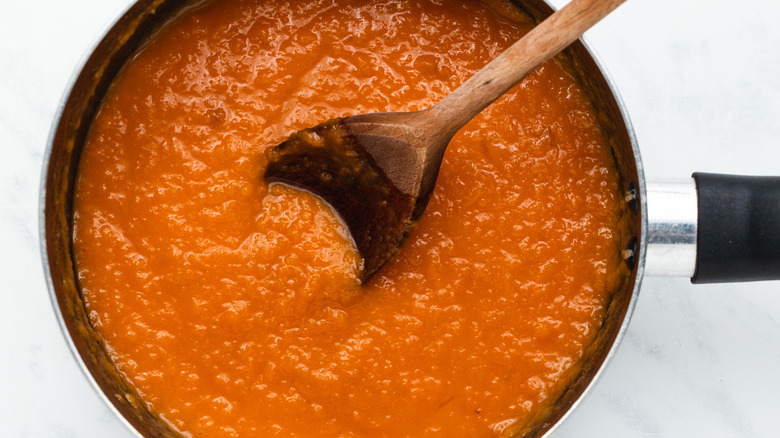 mashed sweet potatoes in pot