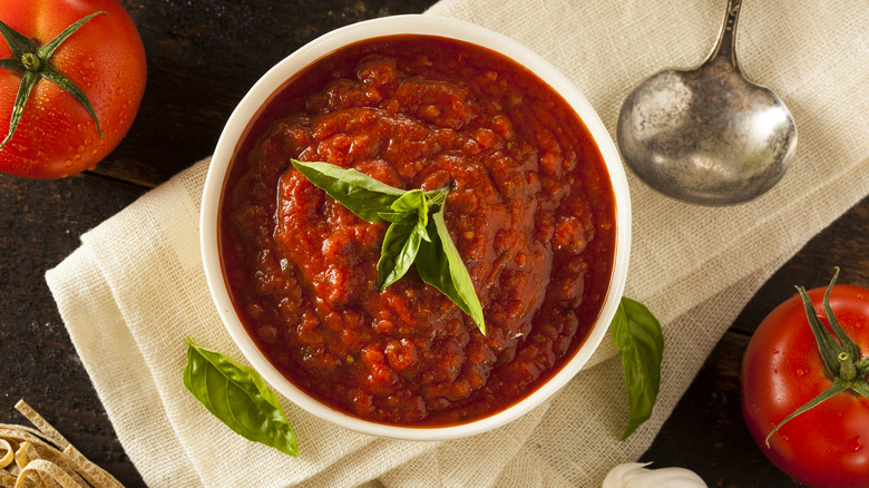 Bowl of chunky spaghetti sauce