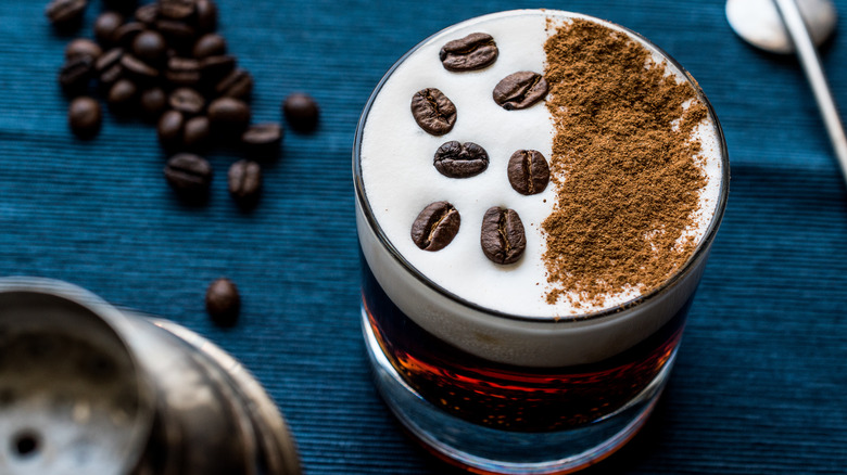 Spanish coffee on blue tablecloth