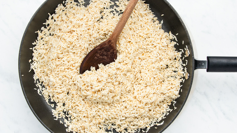 rice in frying pan