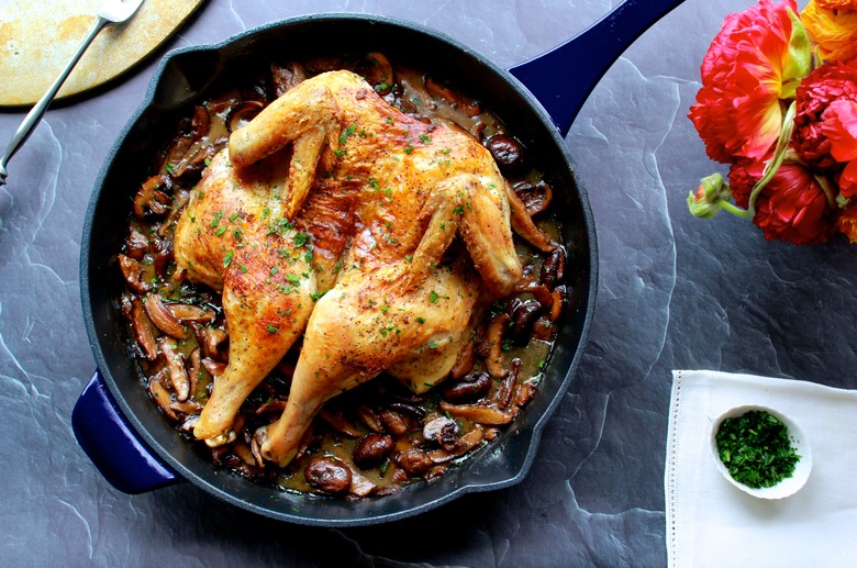 Spatchcocked Chicken with Truffle Butter and Mushrooms