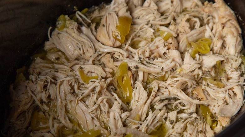 Shredded Mississippi chicken and pepperoncini