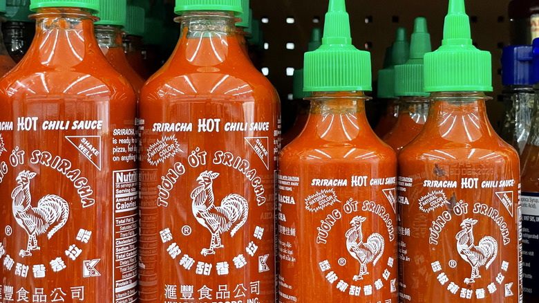 Bottles of sriracha