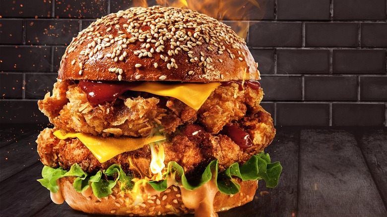 Spicy fried chicken sandwich with cheese