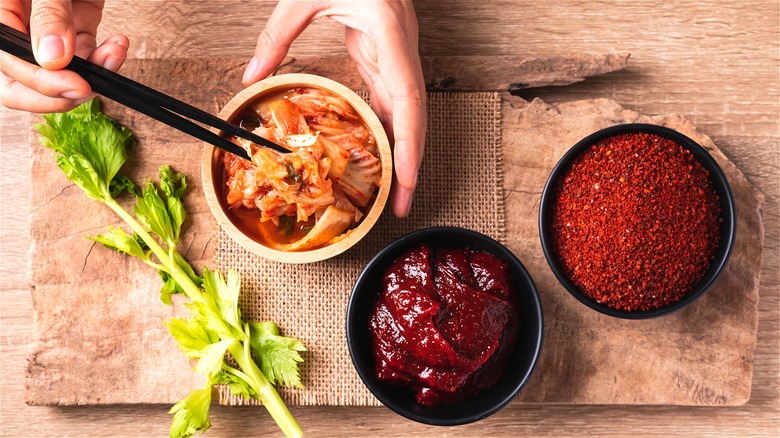 Kimchi, gochujang, and Korean chili powder