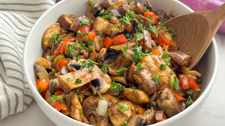 stir-fry in white bowl