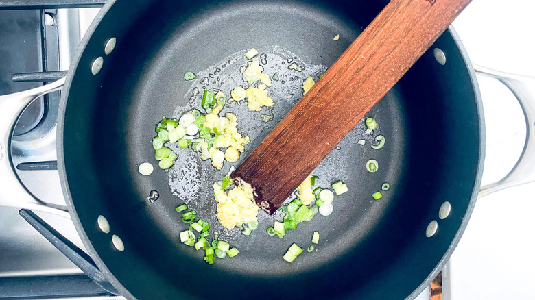 aromatics sauteing in pot