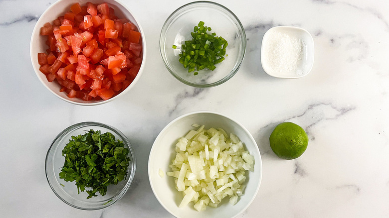 salsa ingredients in bowls