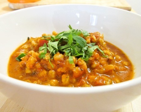 Spicy Tomato Soup with Harissa and Farro