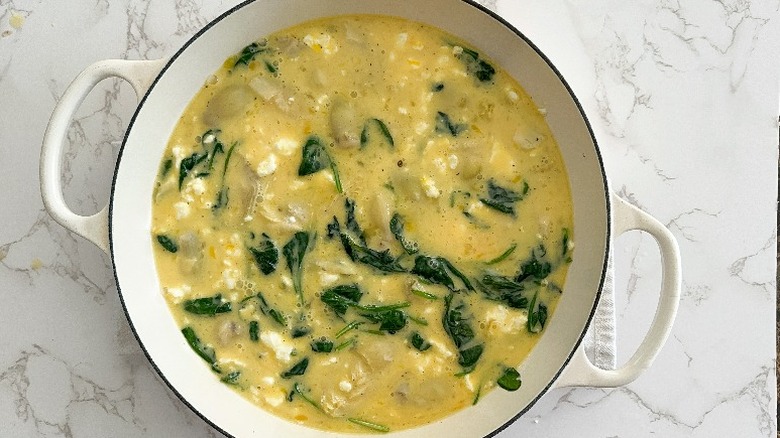 spinach artichoke frittata before baking