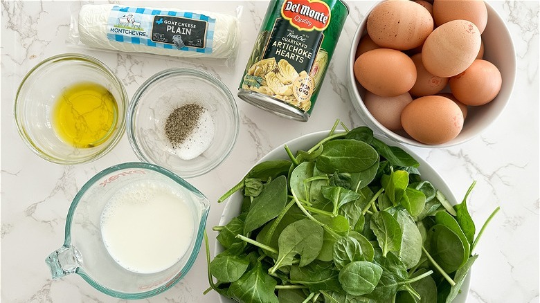 ingredients for spinach artichoke frittata