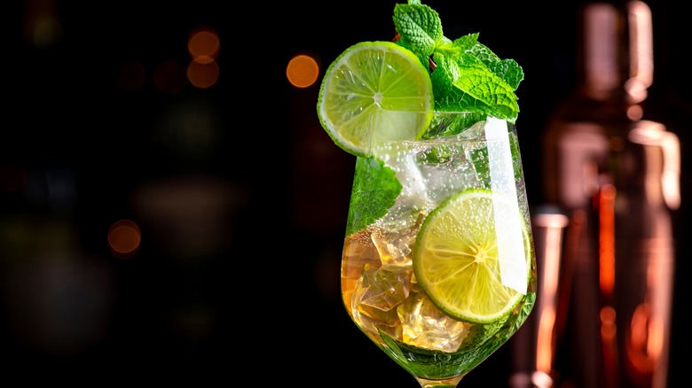 Spritz drink with lemon lime and mint