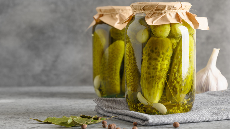 Pickle jars with fabric lids