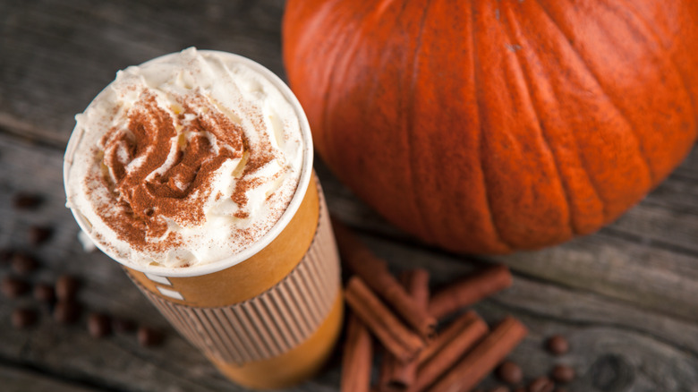 Starbucks pumpkin spice drink with pumpkin and cinnamon