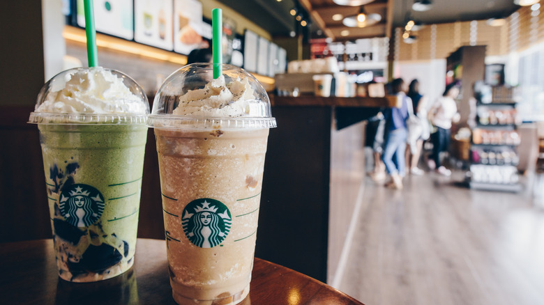 Two Starbucks beverages