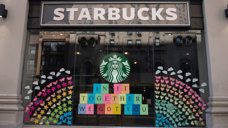 Starbucks location with Pride décor