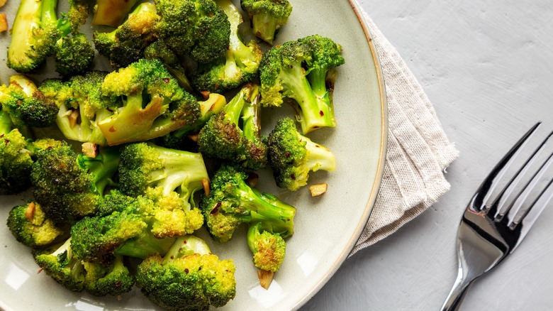 broccoli on a plate with fork