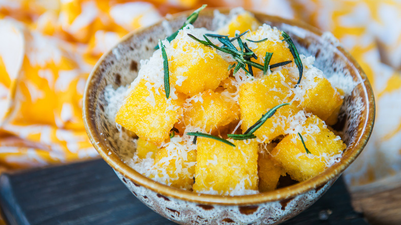 Polenta croutons with parm