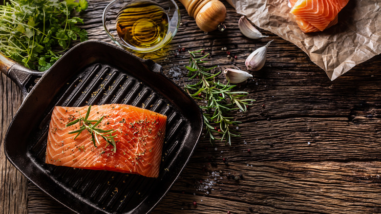 salmon on grill pan