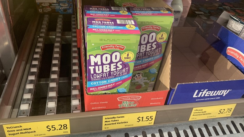 Moo Tubes boxes on display at aldi