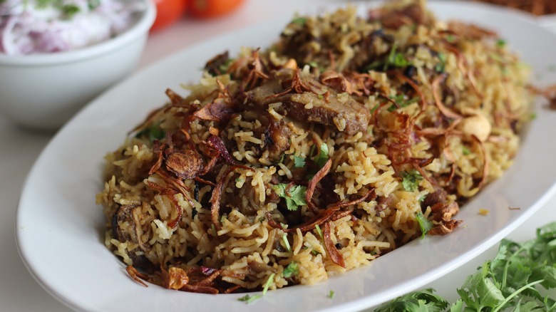 Rice with onion, parsley, shredded meat