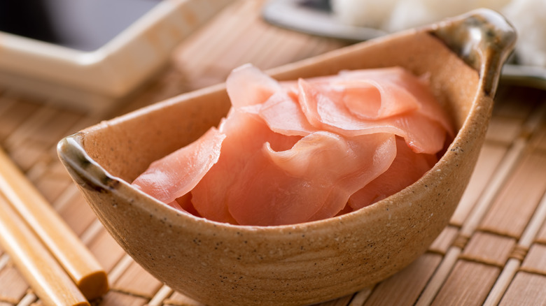 Bowl of pink pickled ginger