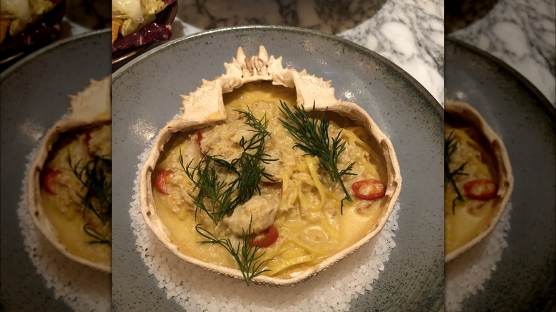 Pasta served in crab shell