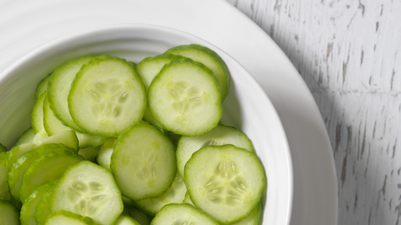 bowl of sliced cucumbers