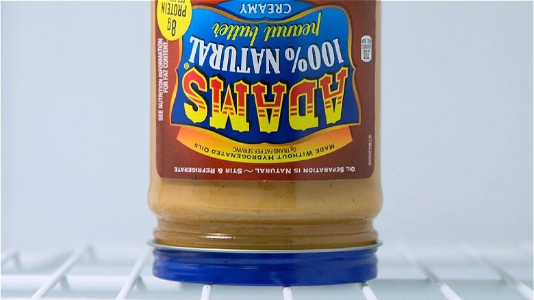 Peanut butter jar stored upside down