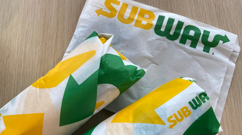 Subway sandwich in wrapper