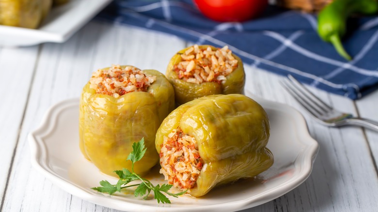 Rice stuffed peppers on plate