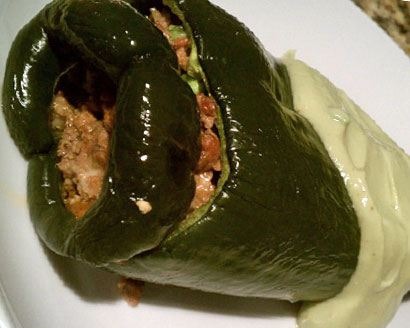 stuffed poblano peppers with avocado cream sauce