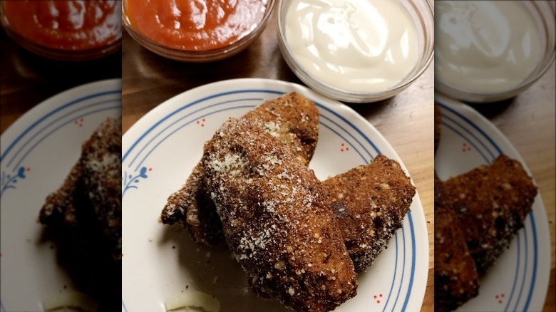 Fried stuffed shells with dipping sauces