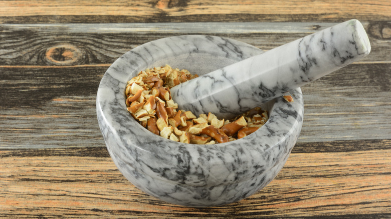 Pretzels in mortar and pestle