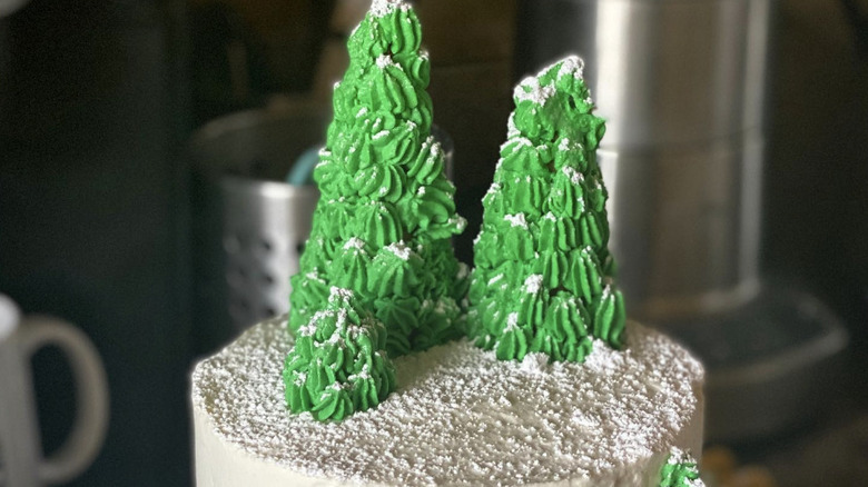 Sugar cone trees on a cake