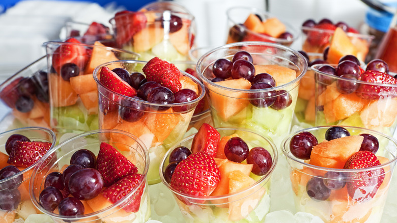 mixed berry fruit salad cup with cantaloupe and grapes