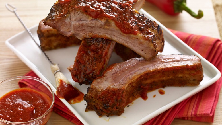 Grilled Ribs With Homemade Sriracha BBQ Sauce