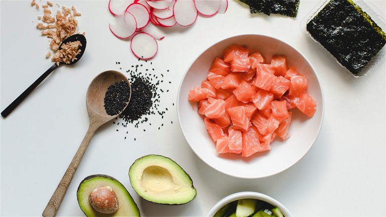 Sushi ingredients on white background 