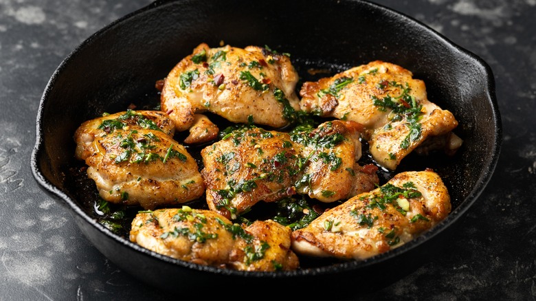 chicken thighs in cast iron skillet